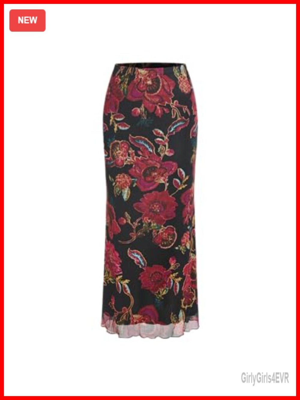 CIDER Mesh Floral Boho Long Midi Skirt High Waist A-Line